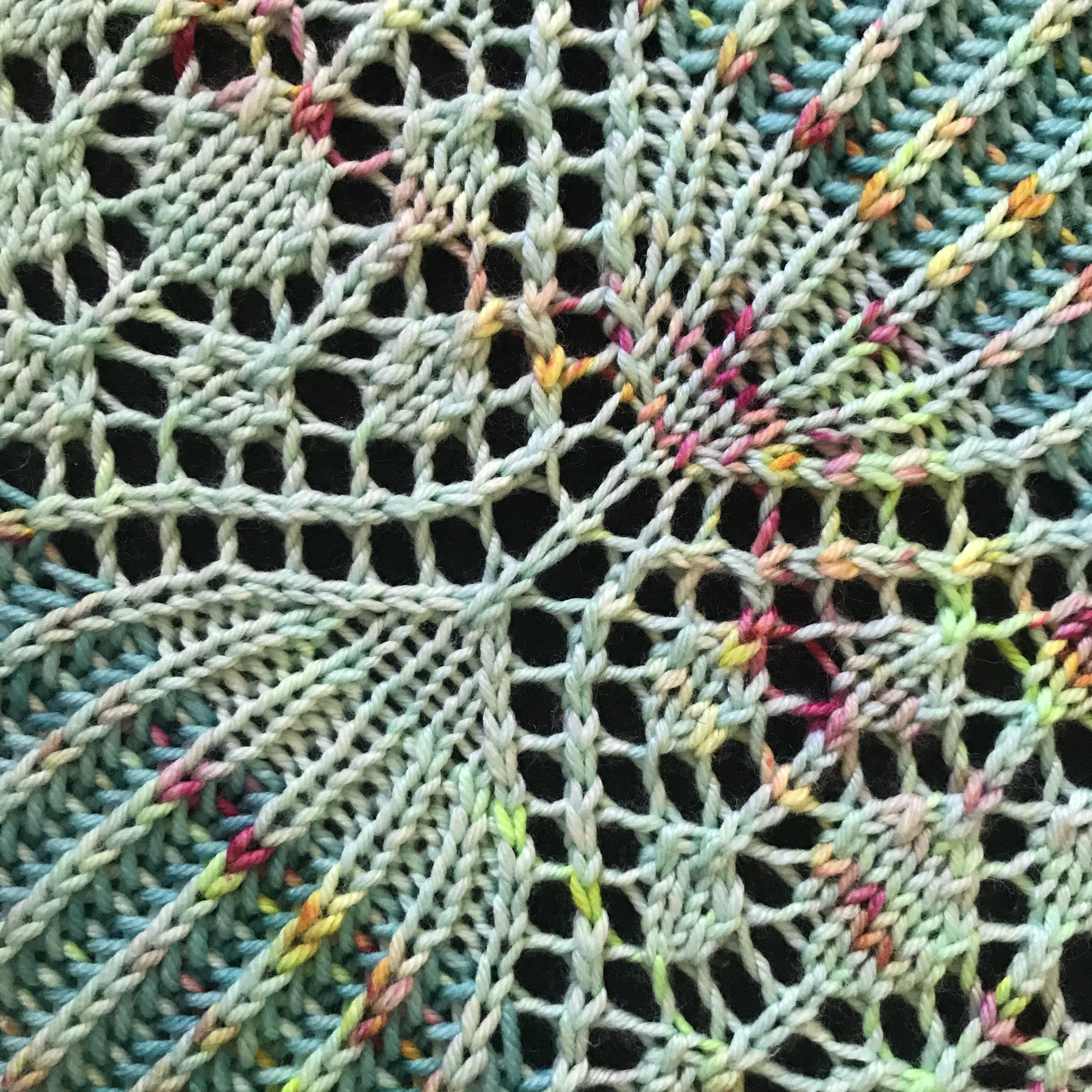 Close up of the lace section of the Carillon shawl
